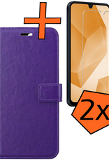 Nomfy Hoesje Geschikt voor Samsung A16 Hoes Bookcase Flipcase Book Cover Met 2x Screenprotector - Hoes Geschikt voor Samsung Galaxy A16 Hoesje Book Case - Paars