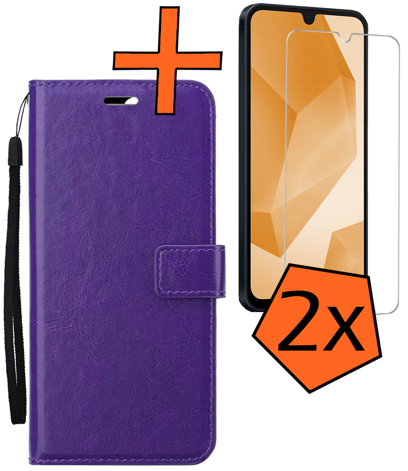 Nomfy Hoesje Geschikt voor Samsung A16 Hoes Bookcase Flipcase Book Cover Met 2x Screenprotector - Hoes Geschikt voor Samsung Galaxy A16 Hoesje Book Case - Paars