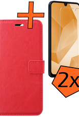 Nomfy Hoesje Geschikt voor Samsung A16 Hoes Bookcase Flipcase Book Cover Met 2x Screenprotector - Hoes Geschikt voor Samsung Galaxy A16 Hoesje Book Case - Rood