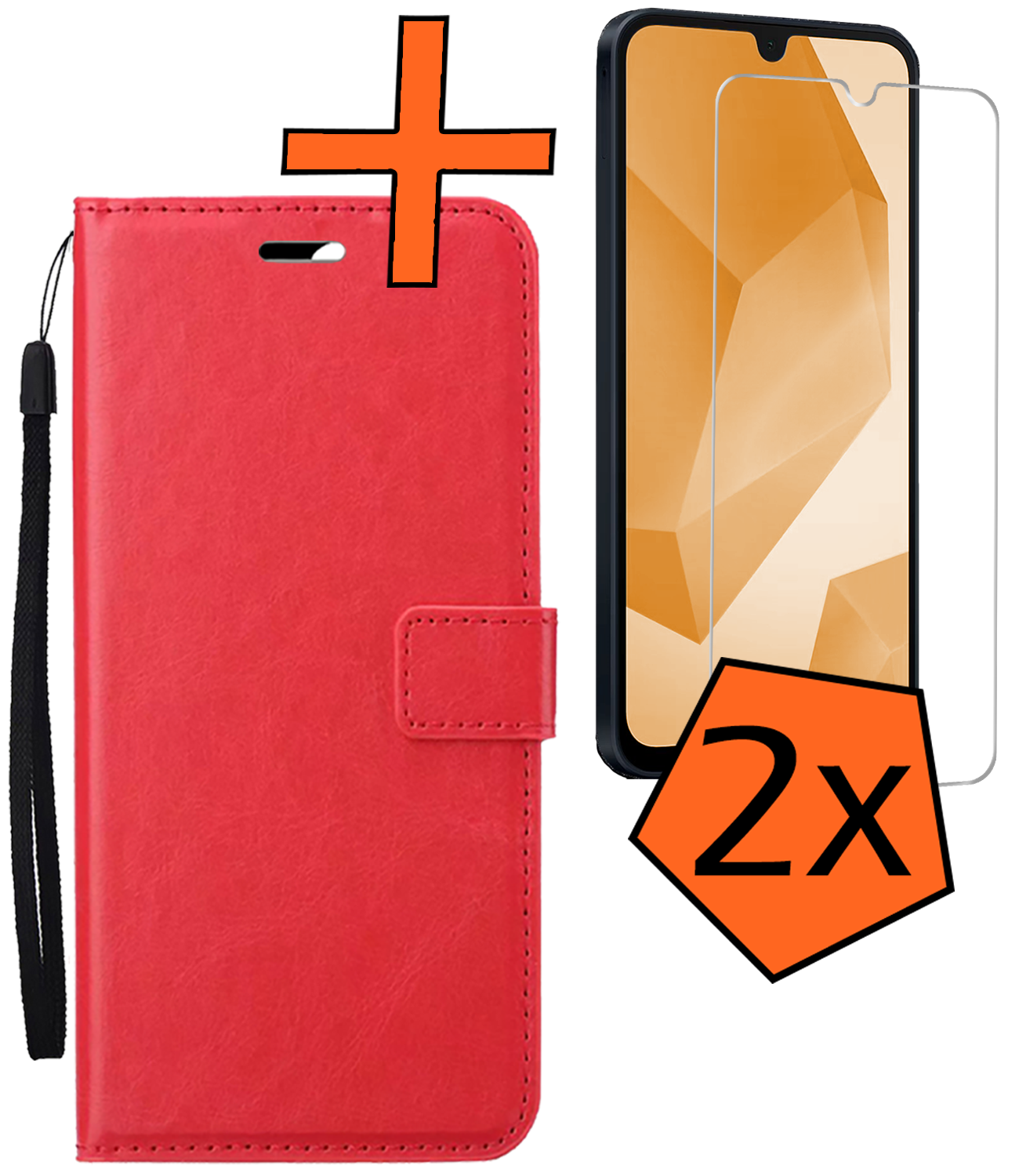 Nomfy Hoesje Geschikt voor Samsung A16 Hoes Bookcase Flipcase Book Cover Met 2x Screenprotector - Hoes Geschikt voor Samsung Galaxy A16 Hoesje Book Case - Rood