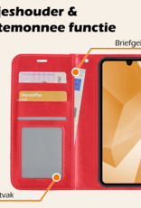 Nomfy Hoesje Geschikt voor Samsung A16 Hoes Bookcase Flipcase Book Cover Met 2x Screenprotector - Hoes Geschikt voor Samsung Galaxy A16 Hoesje Book Case - Rood