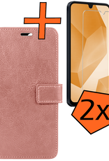 Nomfy Hoesje Geschikt voor Samsung A16 Hoes Bookcase Flipcase Book Cover Met 2x Screenprotector - Hoes Geschikt voor Samsung Galaxy A16 Hoesje Book Case - Rosé goud
