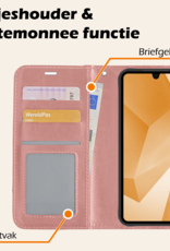 Nomfy Hoesje Geschikt voor Samsung A16 Hoes Bookcase Flipcase Book Cover Met 2x Screenprotector - Hoes Geschikt voor Samsung Galaxy A16 Hoesje Book Case - Rosé goud