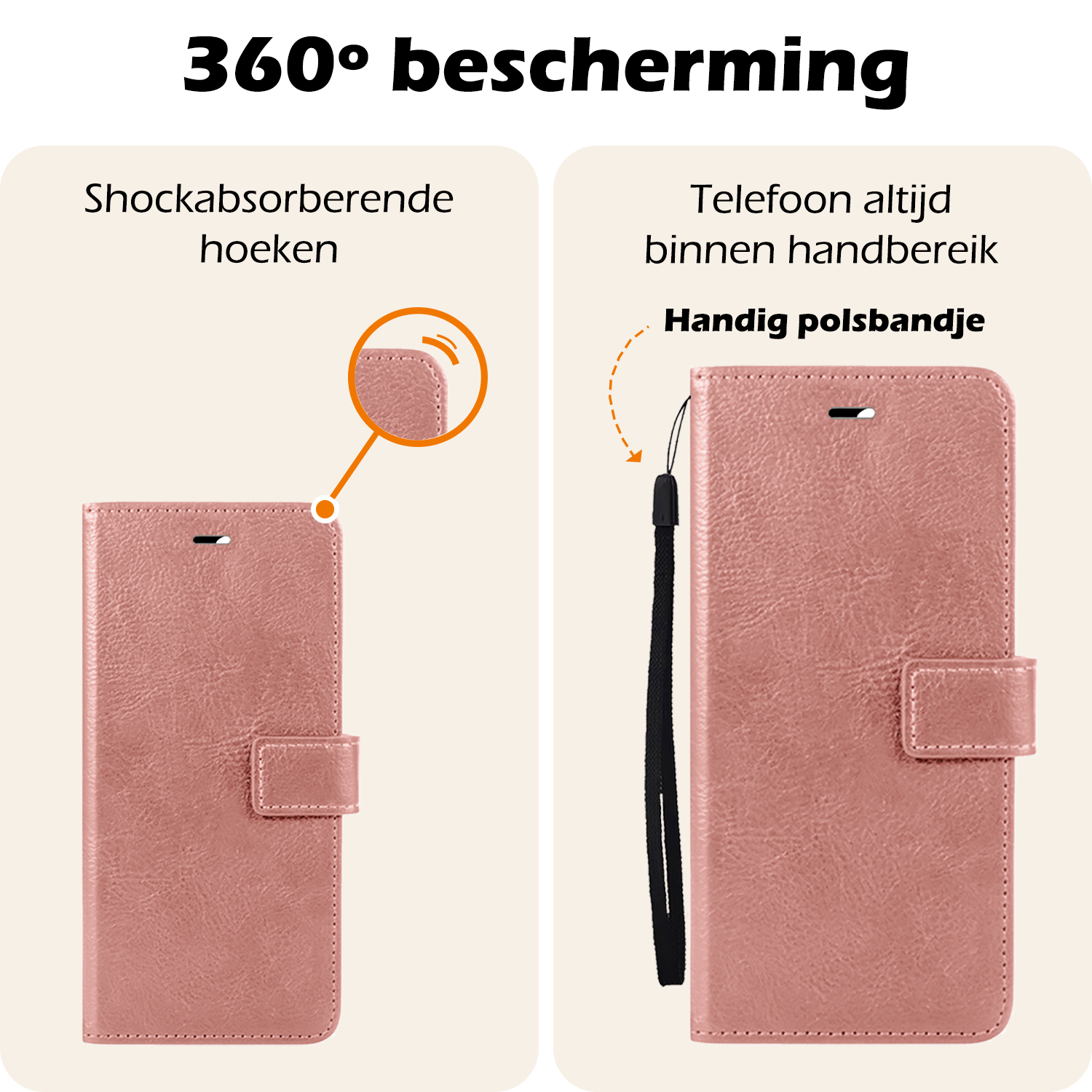 Nomfy Hoesje Geschikt voor Samsung A16 Hoes Bookcase Flipcase Book Cover Met 2x Screenprotector - Hoes Geschikt voor Samsung Galaxy A16 Hoesje Book Case - Rosé goud