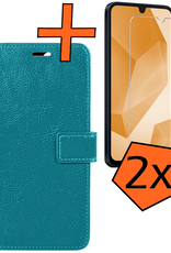 Nomfy Hoesje Geschikt voor Samsung A16 Hoes Bookcase Flipcase Book Cover Met 2x Screenprotector - Hoes Geschikt voor Samsung Galaxy A16 Hoesje Book Case - Turquoise