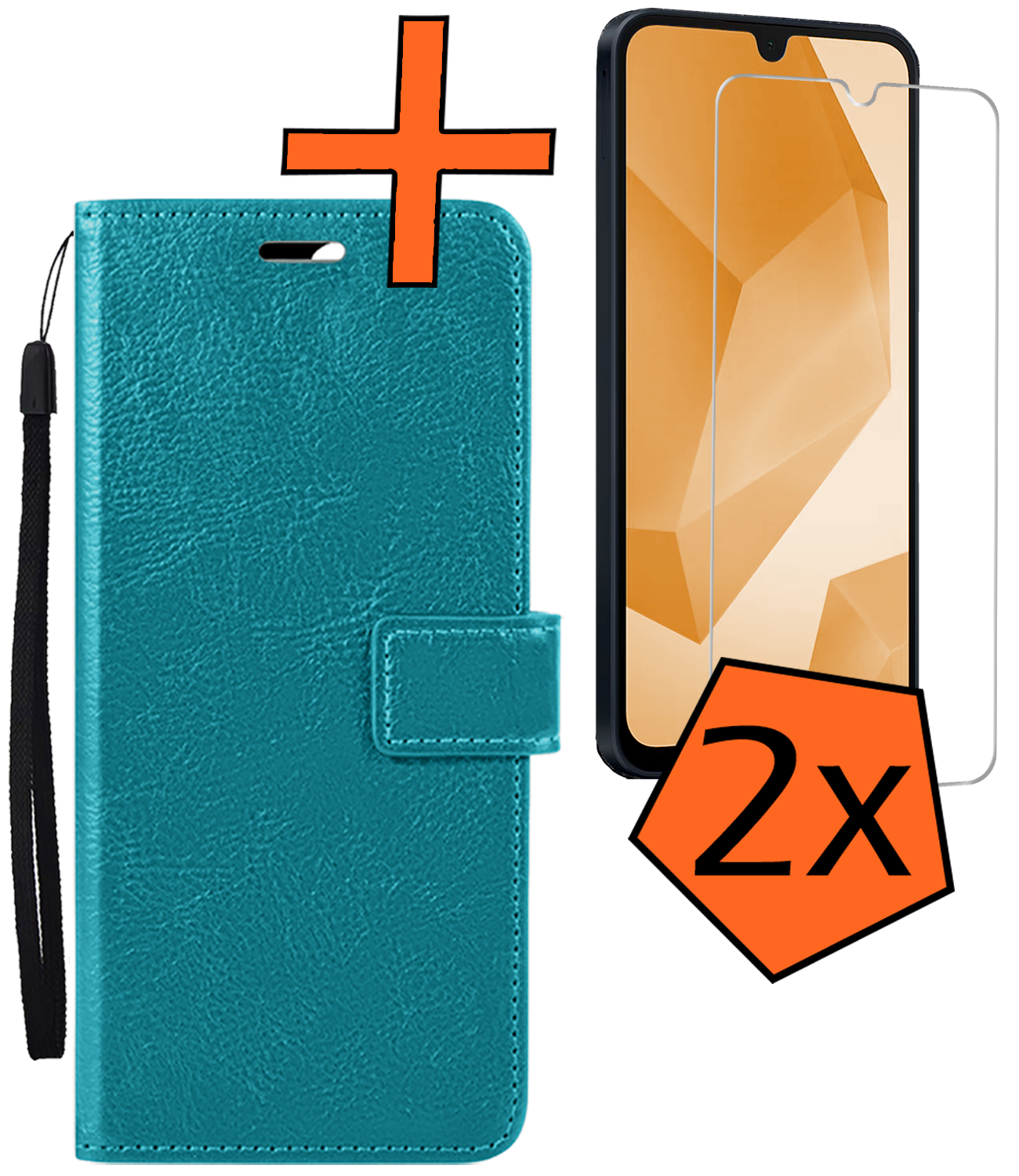 Nomfy Hoesje Geschikt voor Samsung A16 Hoes Bookcase Flipcase Book Cover Met 2x Screenprotector - Hoes Geschikt voor Samsung Galaxy A16 Hoesje Book Case - Turquoise
