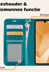 Nomfy Hoesje Geschikt voor Samsung A16 Hoes Bookcase Flipcase Book Cover Met 2x Screenprotector - Hoes Geschikt voor Samsung Galaxy A16 Hoesje Book Case - Turquoise