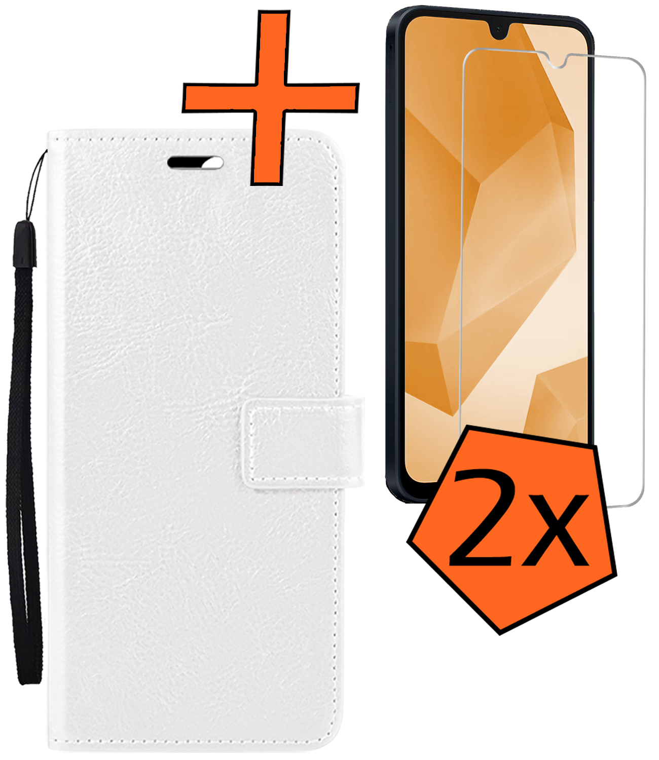 Nomfy Hoesje Geschikt voor Samsung A16 Hoes Bookcase Flipcase Book Cover Met 2x Screenprotector - Hoes Geschikt voor Samsung Galaxy A16 Hoesje Book Case - Wit