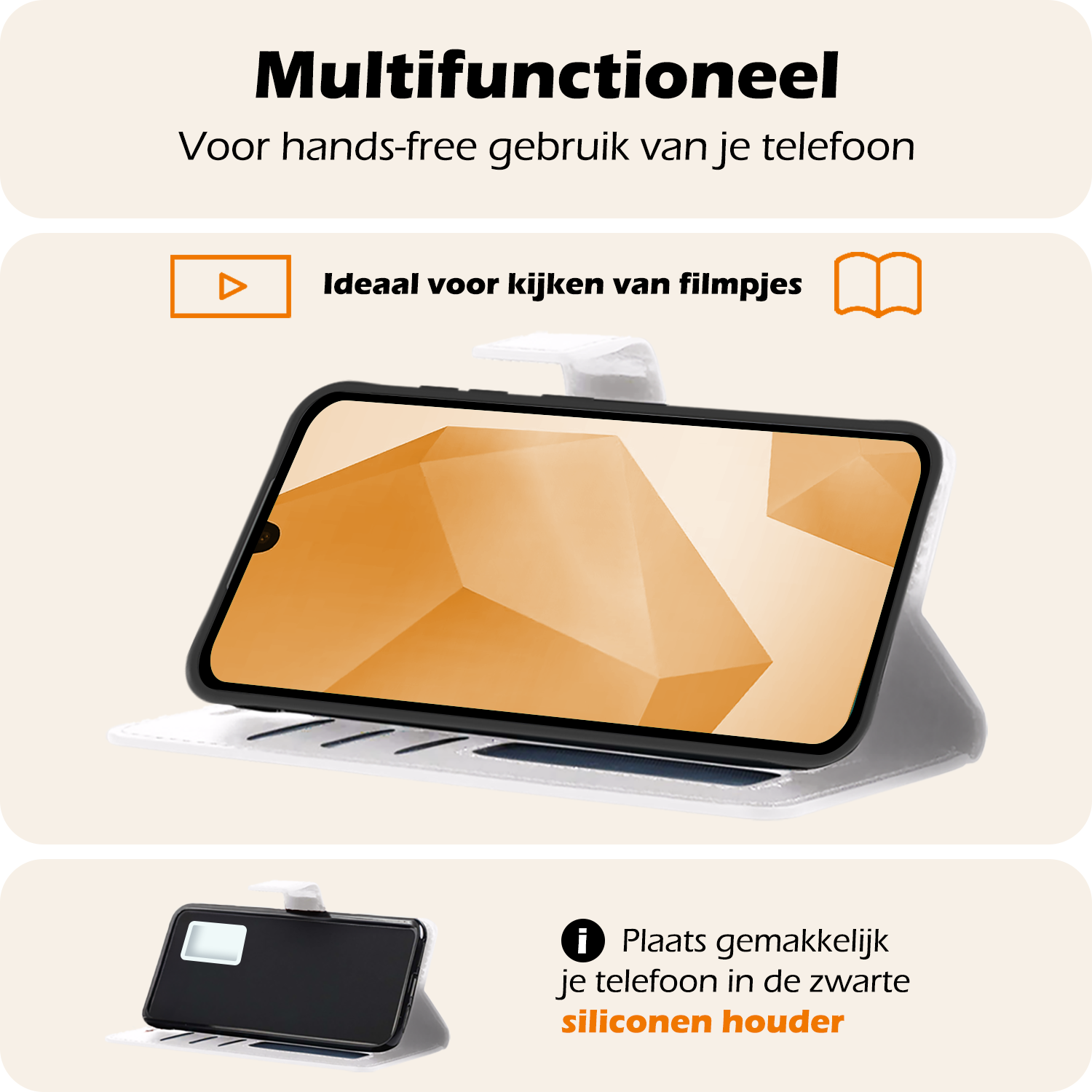 Nomfy Hoesje Geschikt voor Samsung A16 Hoes Bookcase Flipcase Book Cover Met 2x Screenprotector - Hoes Geschikt voor Samsung Galaxy A16 Hoesje Book Case - Wit