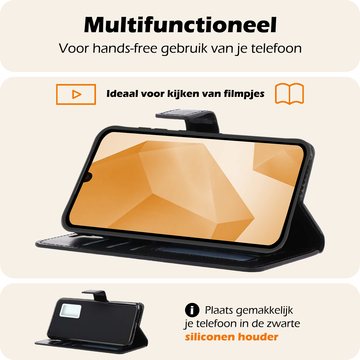 Nomfy Hoesje Geschikt voor Samsung A16 Hoes Bookcase Flipcase Book Cover Met 2x Screenprotector - Hoes Geschikt voor Samsung Galaxy A16 Hoesje Book Case - Zwart