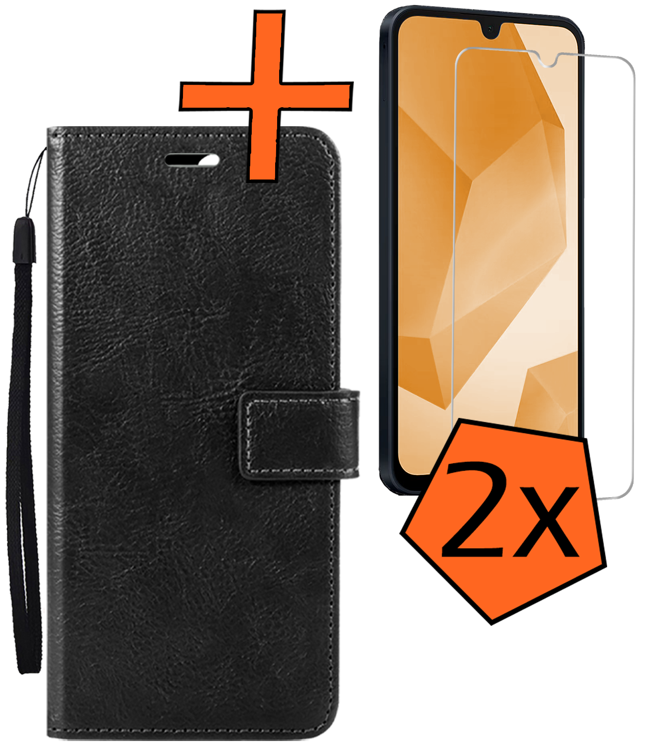 Nomfy Hoesje Geschikt voor Samsung A16 Hoes Bookcase Flipcase Book Cover Met 2x Screenprotector - Hoes Geschikt voor Samsung Galaxy A16 Hoesje Book Case - Zwart