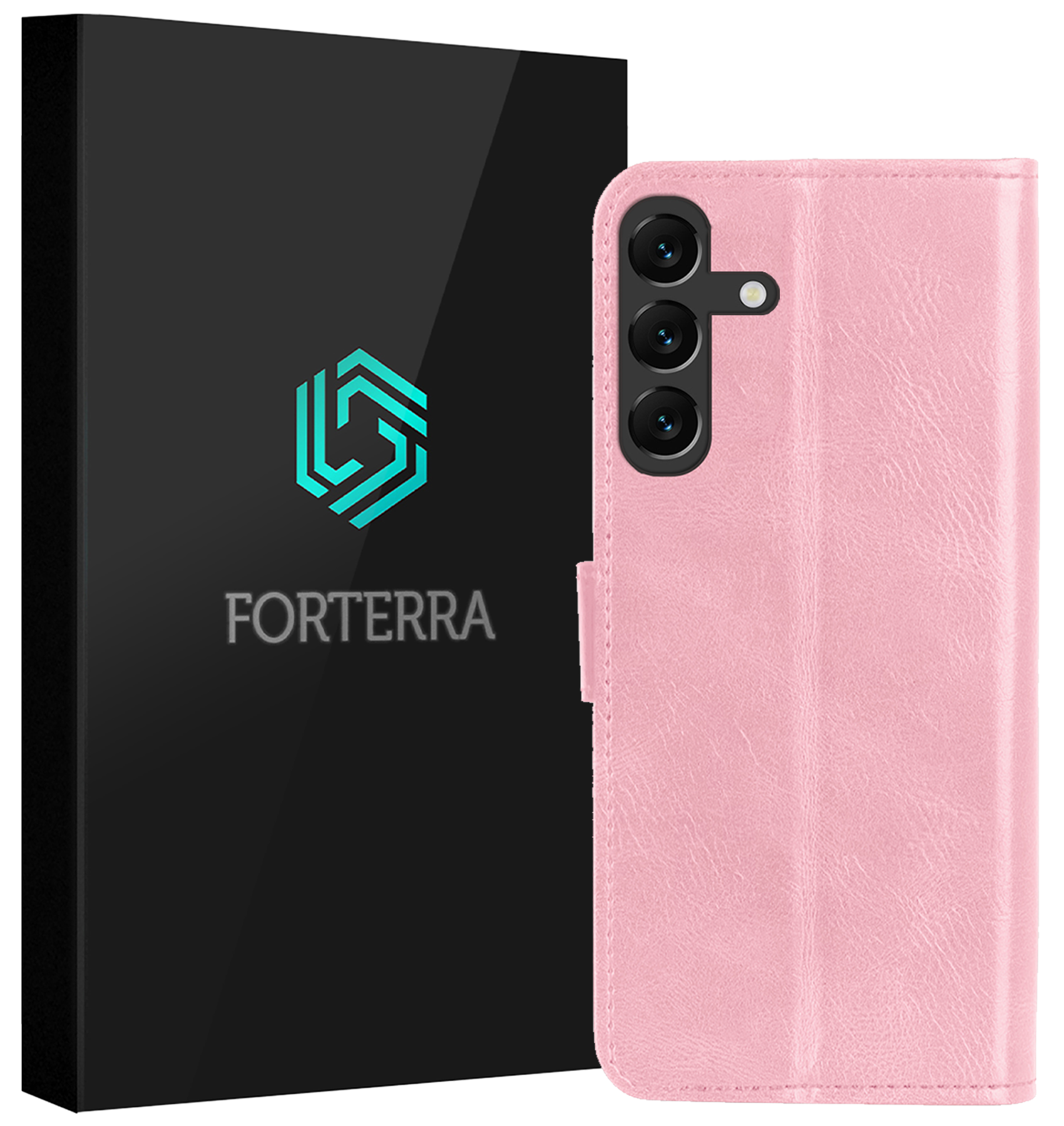 Forterra Hoesje Geschikt voor Samsung A16 Book Case Kunstleer Hoes - Hoes Geschikt voor Samsung Galaxy A16 Hoesje Bookcase Met Pasjeshouder - Lichtroze