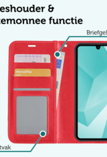 Forterra Hoesje Geschikt voor Samsung A16 Book Case Kunstleer Hoes - Hoes Geschikt voor Samsung Galaxy A16 Hoesje Bookcase Met Pasjeshouder - Rood