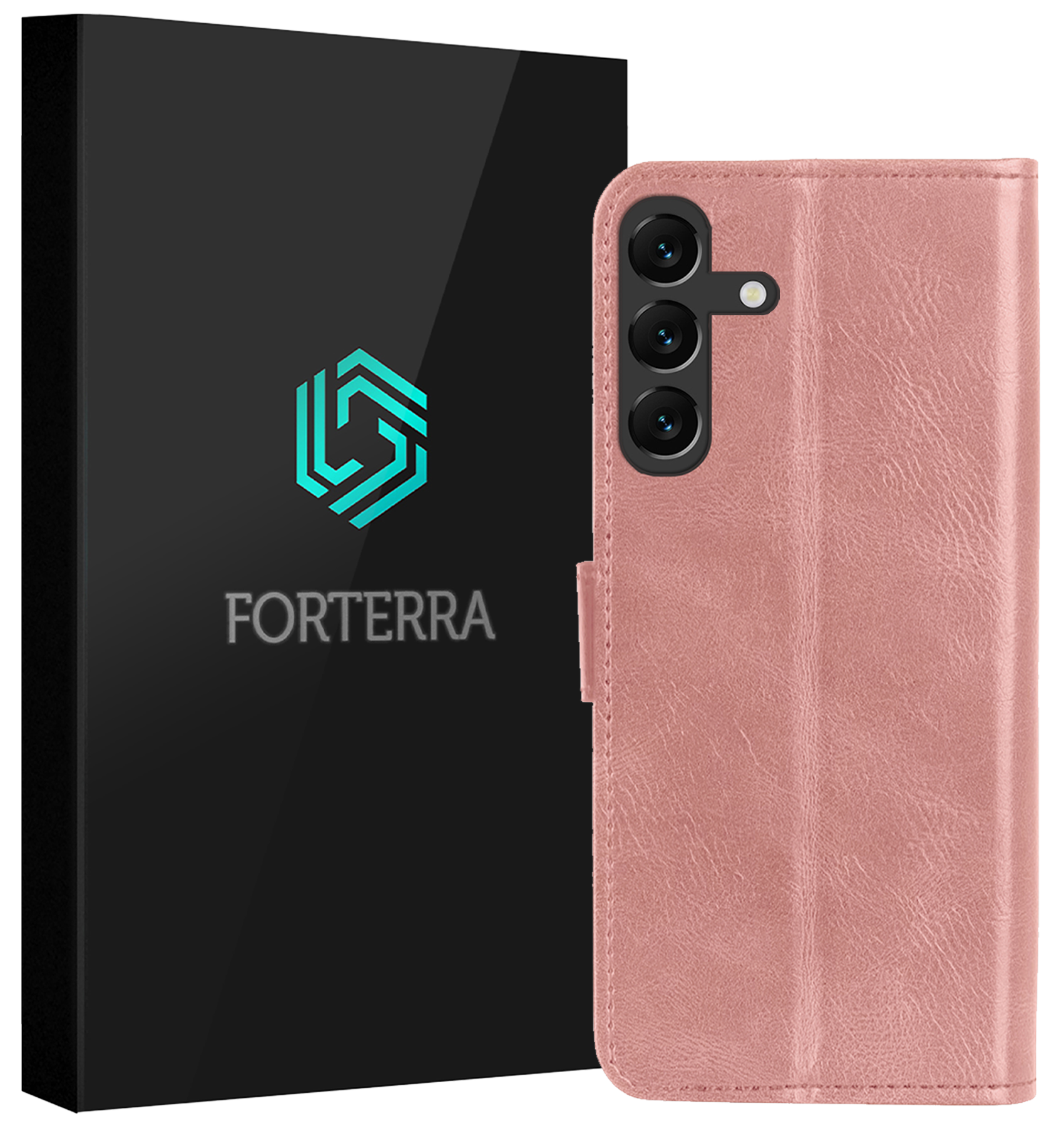 Forterra Hoesje Geschikt voor Samsung A16 Book Case Kunstleer Hoes - Hoes Geschikt voor Samsung Galaxy A16 Hoesje Bookcase Met Pasjeshouder - Rosé goud