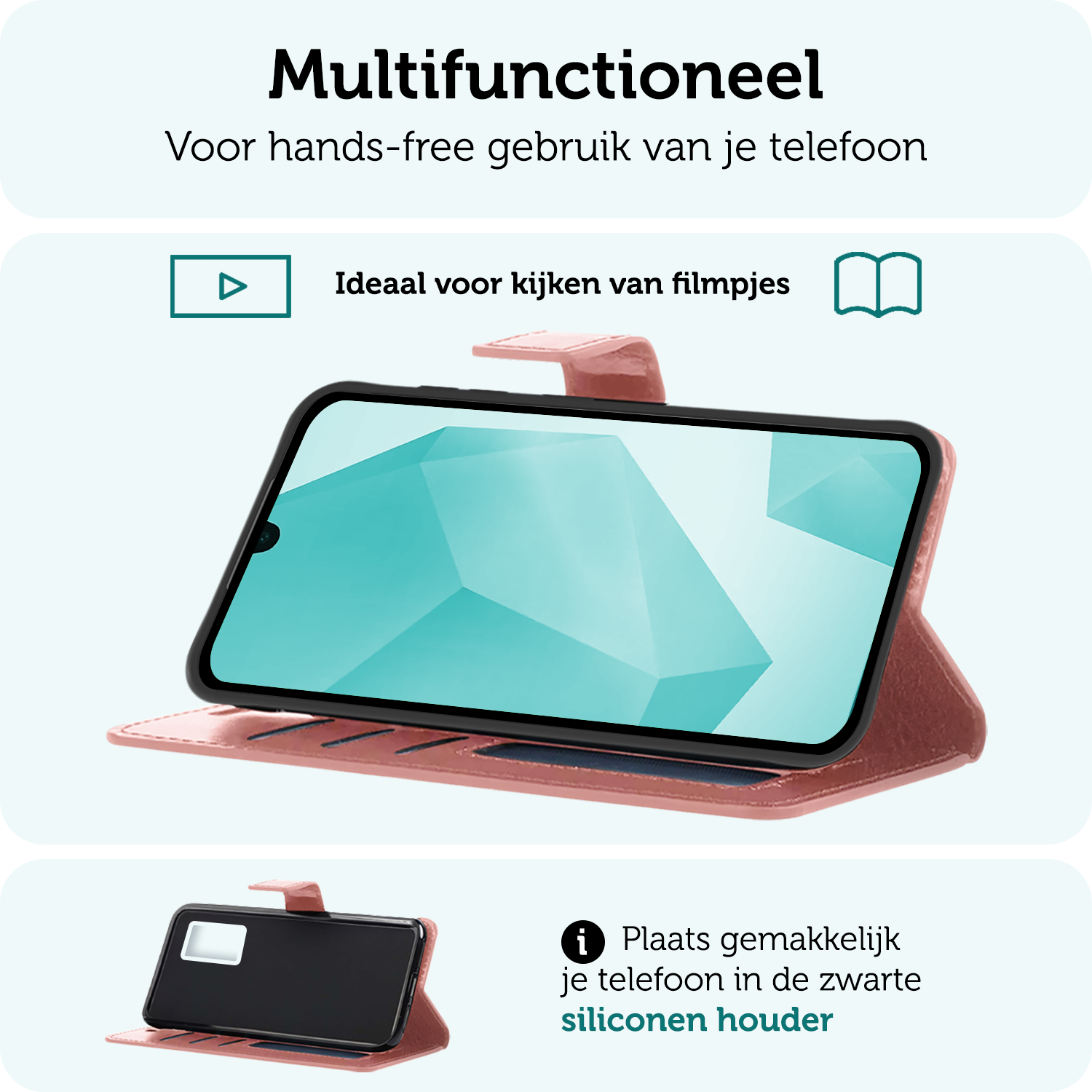 Forterra Hoesje Geschikt voor Samsung A16 Book Case Kunstleer Hoes - Hoes Geschikt voor Samsung Galaxy A16 Hoesje Bookcase Met Pasjeshouder - Rosé goud