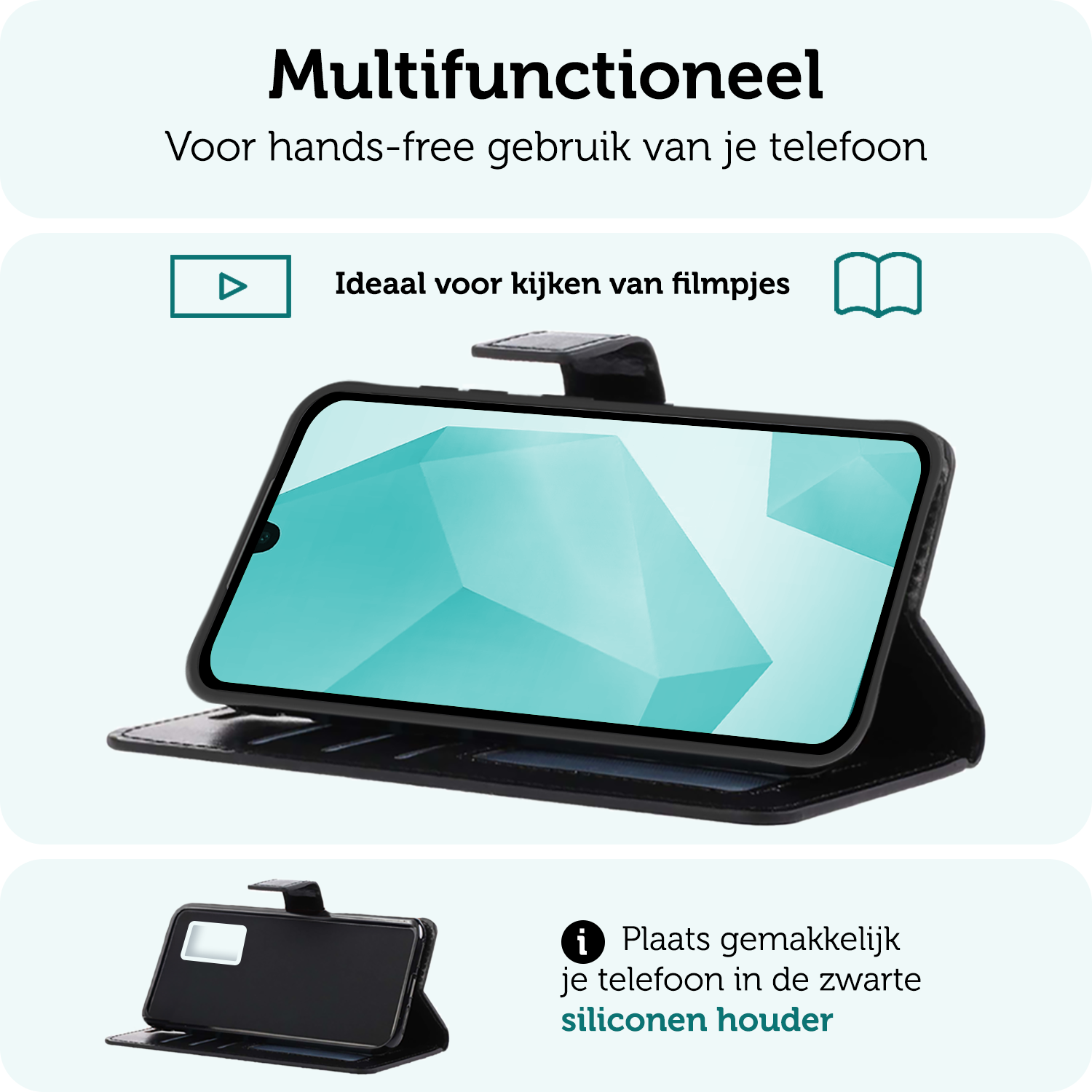 Forterra Hoesje Geschikt voor Samsung A16 Book Case Kunstleer Hoes - Hoes Geschikt voor Samsung Galaxy A16 Hoesje Bookcase Met Pasjeshouder - Zwart