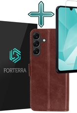 Forterra Hoesje Geschikt voor Samsung A16 Book Case Kunstleer Hoes Met Screenprotector - Hoes Geschikt voor Samsung Galaxy A16 Hoesje Bookcase Met Pasjeshouder - Bruin