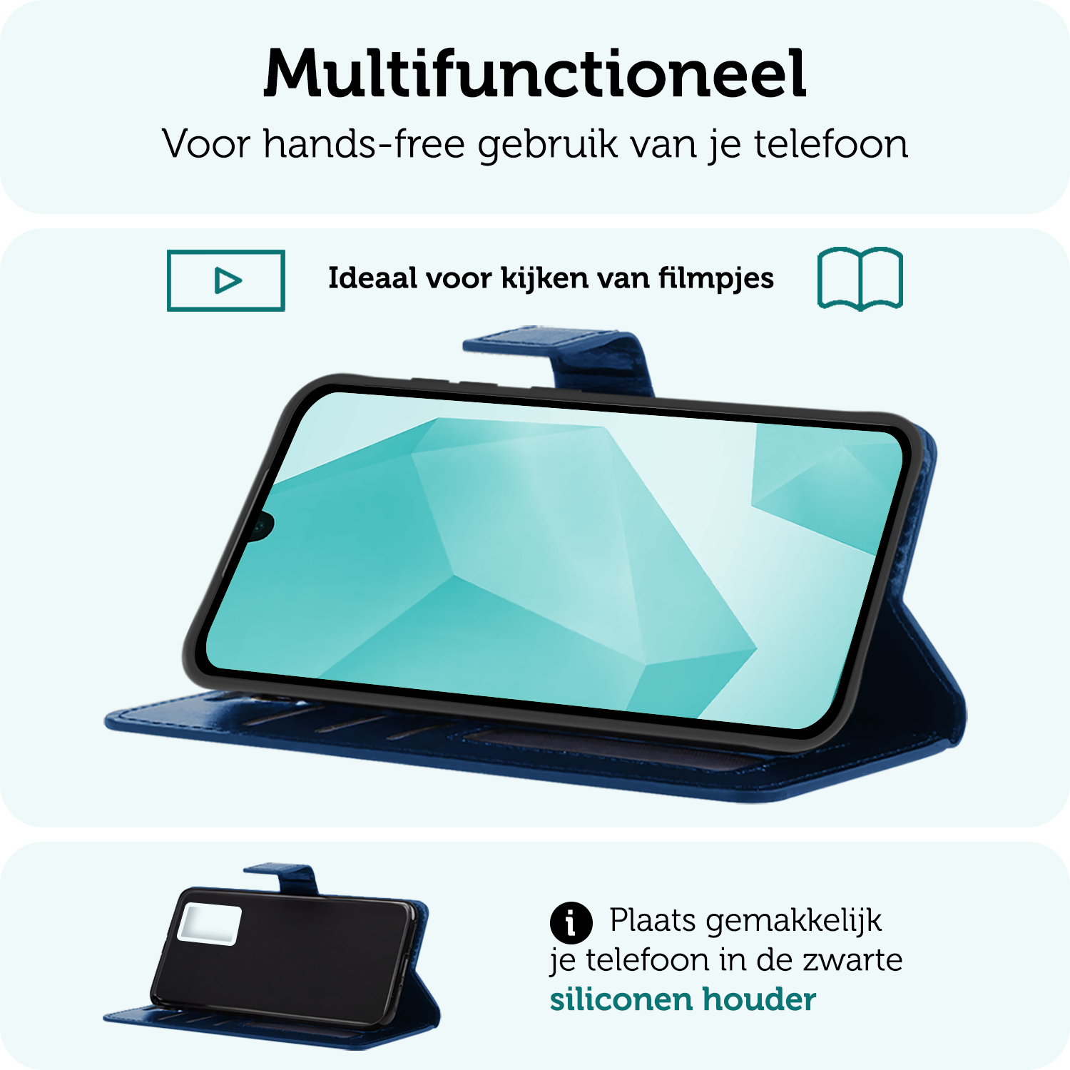 Forterra Hoesje Geschikt voor Samsung A16 Book Case Kunstleer Hoes Met Screenprotector - Hoes Geschikt voor Samsung Galaxy A16 Hoesje Bookcase Met Pasjeshouder - Donkerblauw