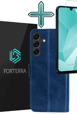 Forterra Hoesje Geschikt voor Samsung A16 Book Case Kunstleer Hoes Met Screenprotector - Hoes Geschikt voor Samsung Galaxy A16 Hoesje Bookcase Met Pasjeshouder - Donkerblauw