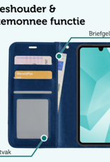 Forterra Hoesje Geschikt voor Samsung A16 Book Case Kunstleer Hoes Met Screenprotector - Hoes Geschikt voor Samsung Galaxy A16 Hoesje Bookcase Met Pasjeshouder - Donkerblauw