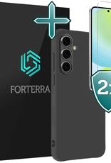 Forterra Hoesje Geschikt voor Samsung S24 FE Case Siliconen Hoes Met 2x Screenprotector - Hoes Geschikt voor Samsung Galaxy S24 FE Hoesje Back Cover - Zwart