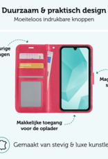 Forterra Hoesje Geschikt voor Samsung A16 Book Case Kunstleer Hoes Met Screenprotector - Hoes Geschikt voor Samsung Galaxy A16 Hoesje Bookcase Met Pasjeshouder - Donkerroze