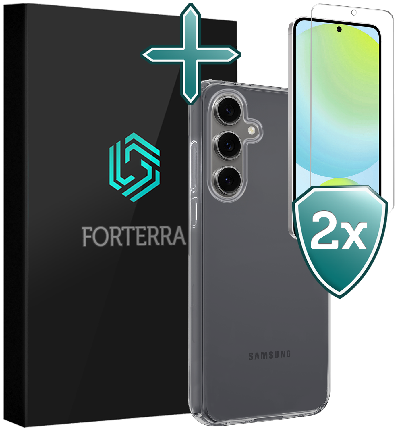 Forterra Hoesje Geschikt voor Samsung S24 FE Case Siliconen Hoes Met 2x Screenprotector - Hoes Geschikt voor Samsung Galaxy S24 FE Hoesje Back Cover - Transparant