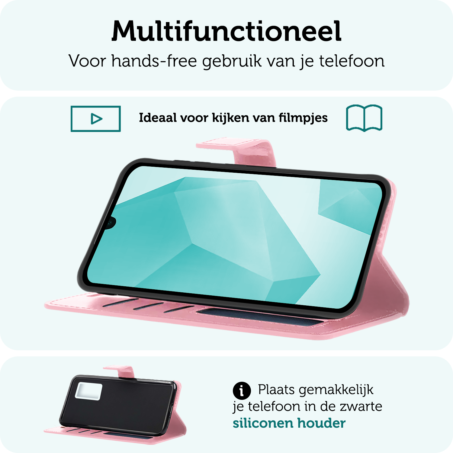 Forterra Hoesje Geschikt voor Samsung A16 Book Case Kunstleer Hoes Met Screenprotector - Hoes Geschikt voor Samsung Galaxy A16 Hoesje Bookcase Met Pasjeshouder - Lichtroze