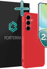 Forterra Hoesje Geschikt voor Samsung S24 FE Case Siliconen Hoes Met 2x Screenprotector - Hoes Geschikt voor Samsung Galaxy S24 FE Hoesje Back Cover - Rood