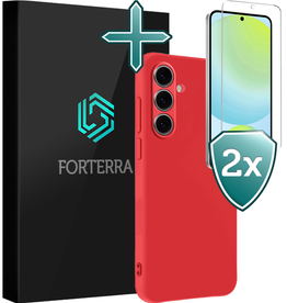 Forterra Forterra Samsung Galaxy S24 FE Hoesje Siliconen Met 2x Screenprotector - Rood