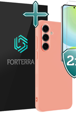Forterra Hoesje Geschikt voor Samsung S24 FE Case Siliconen Hoes Met 2x Screenprotector - Hoes Geschikt voor Samsung Galaxy S24 FE Hoesje Back Cover - Perzik