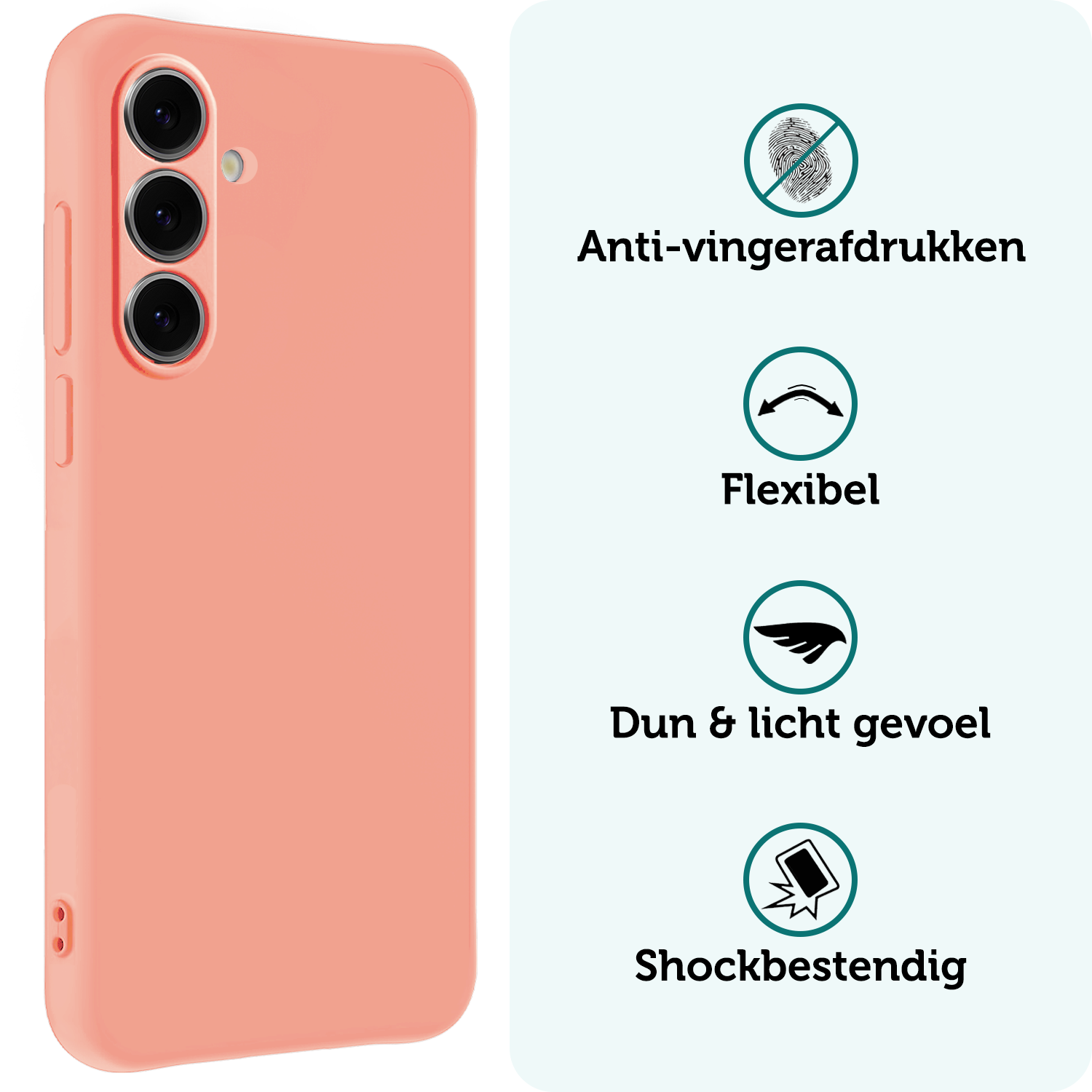 Forterra Hoesje Geschikt voor Samsung S24 FE Case Siliconen Hoes Met 2x Screenprotector - Hoes Geschikt voor Samsung Galaxy S24 FE Hoesje Back Cover - Perzik