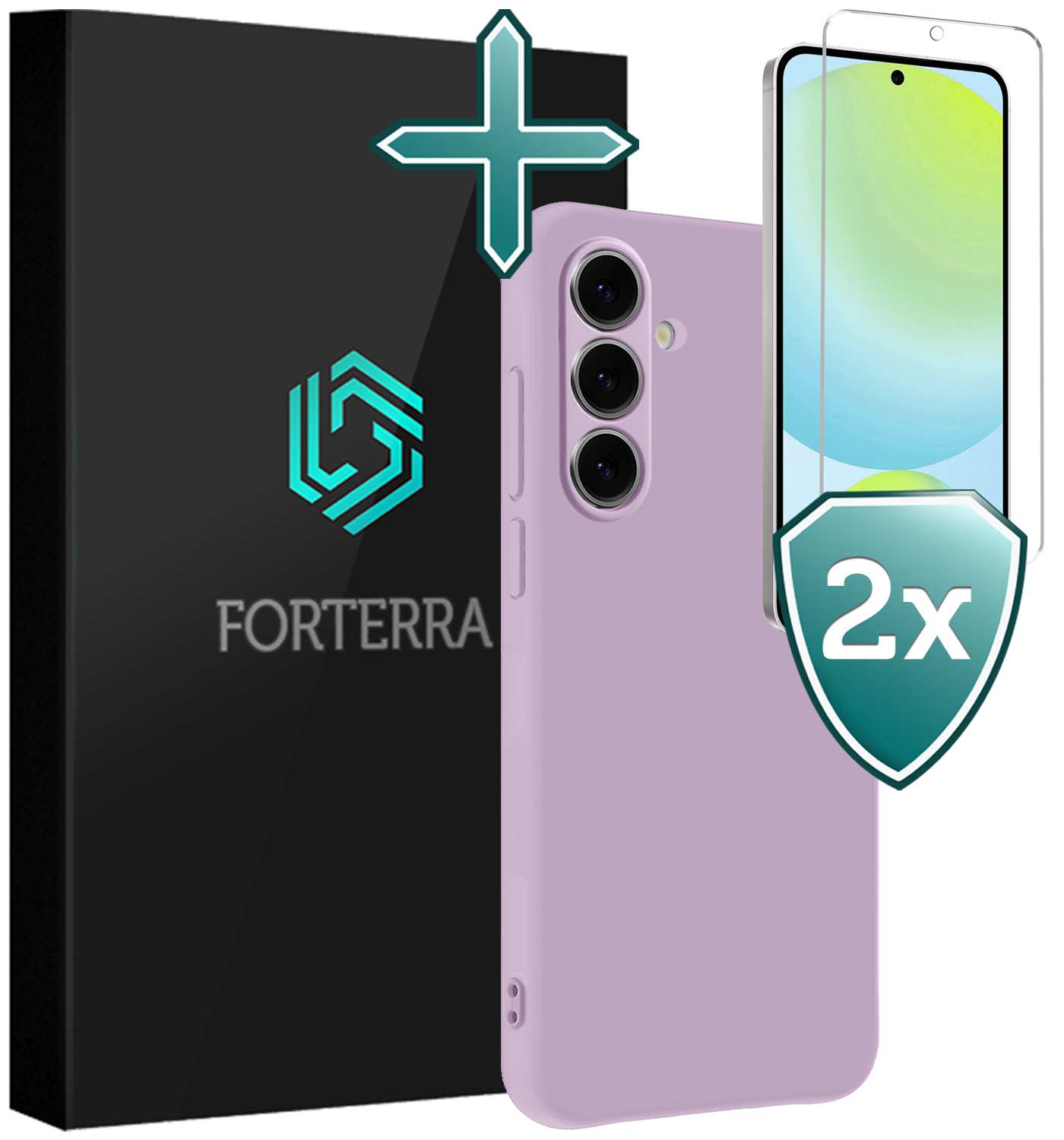 Forterra Hoesje Geschikt voor Samsung S24 FE Case Siliconen Hoes Met 2x Screenprotector - Hoes Geschikt voor Samsung Galaxy S24 FE Hoesje Back Cover - Lila