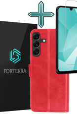 Forterra Hoesje Geschikt voor Samsung A16 Book Case Kunstleer Hoes Met Screenprotector - Hoes Geschikt voor Samsung Galaxy A16 Hoesje Bookcase Met Pasjeshouder - Rood