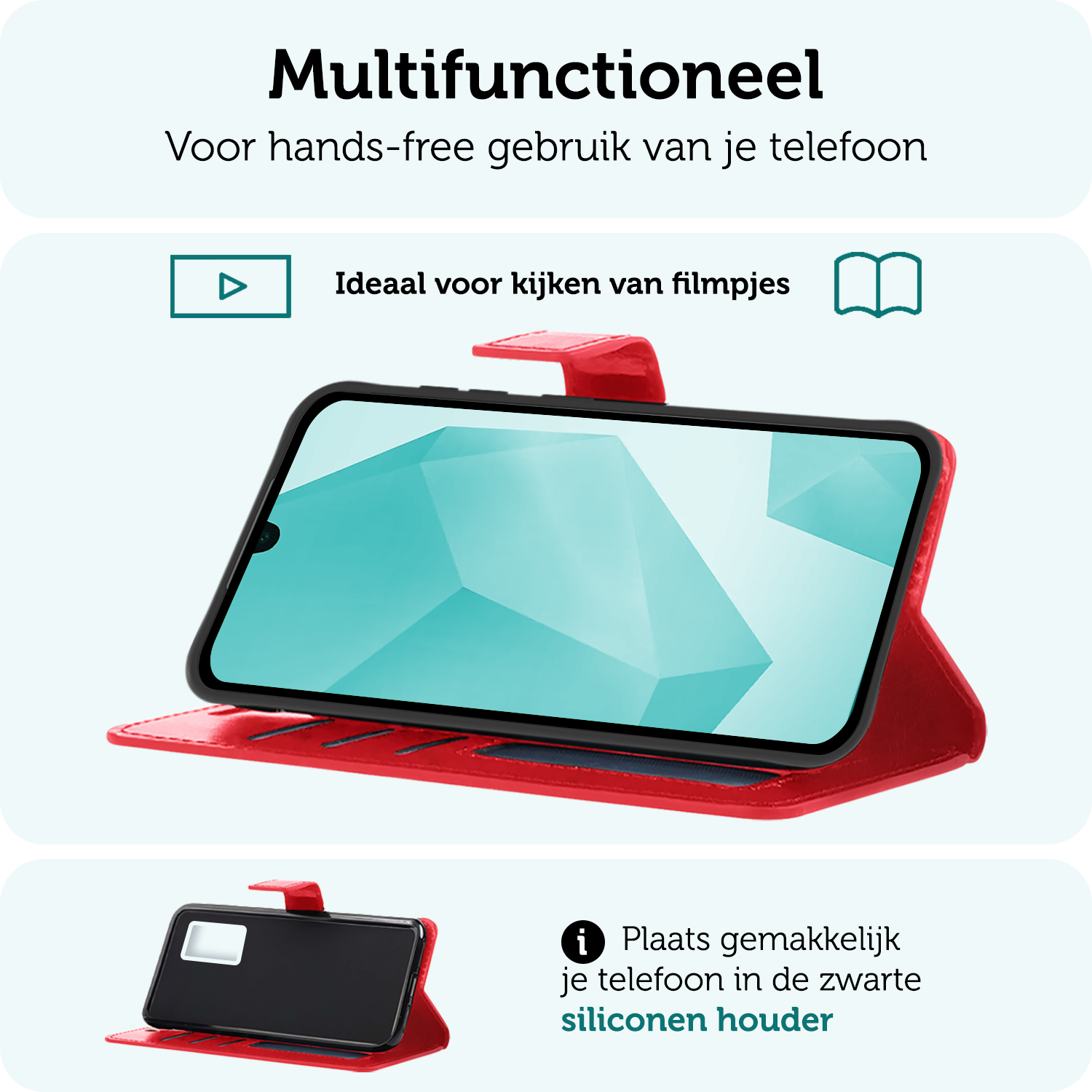 Forterra Hoesje Geschikt voor Samsung A16 Book Case Kunstleer Hoes Met Screenprotector - Hoes Geschikt voor Samsung Galaxy A16 Hoesje Bookcase Met Pasjeshouder - Rood
