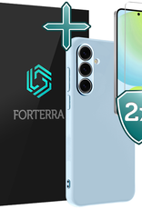Forterra Hoesje Geschikt voor Samsung S24 FE Case Siliconen Hoes Met 2x Screenprotector - Hoes Geschikt voor Samsung Galaxy S24 FE Hoesje Back Cover - Lichtblauw