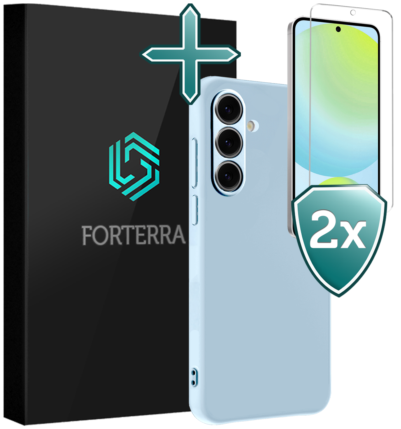 Forterra Hoesje Geschikt voor Samsung S24 FE Case Siliconen Hoes Met 2x Screenprotector - Hoes Geschikt voor Samsung Galaxy S24 FE Hoesje Back Cover - Lichtblauw