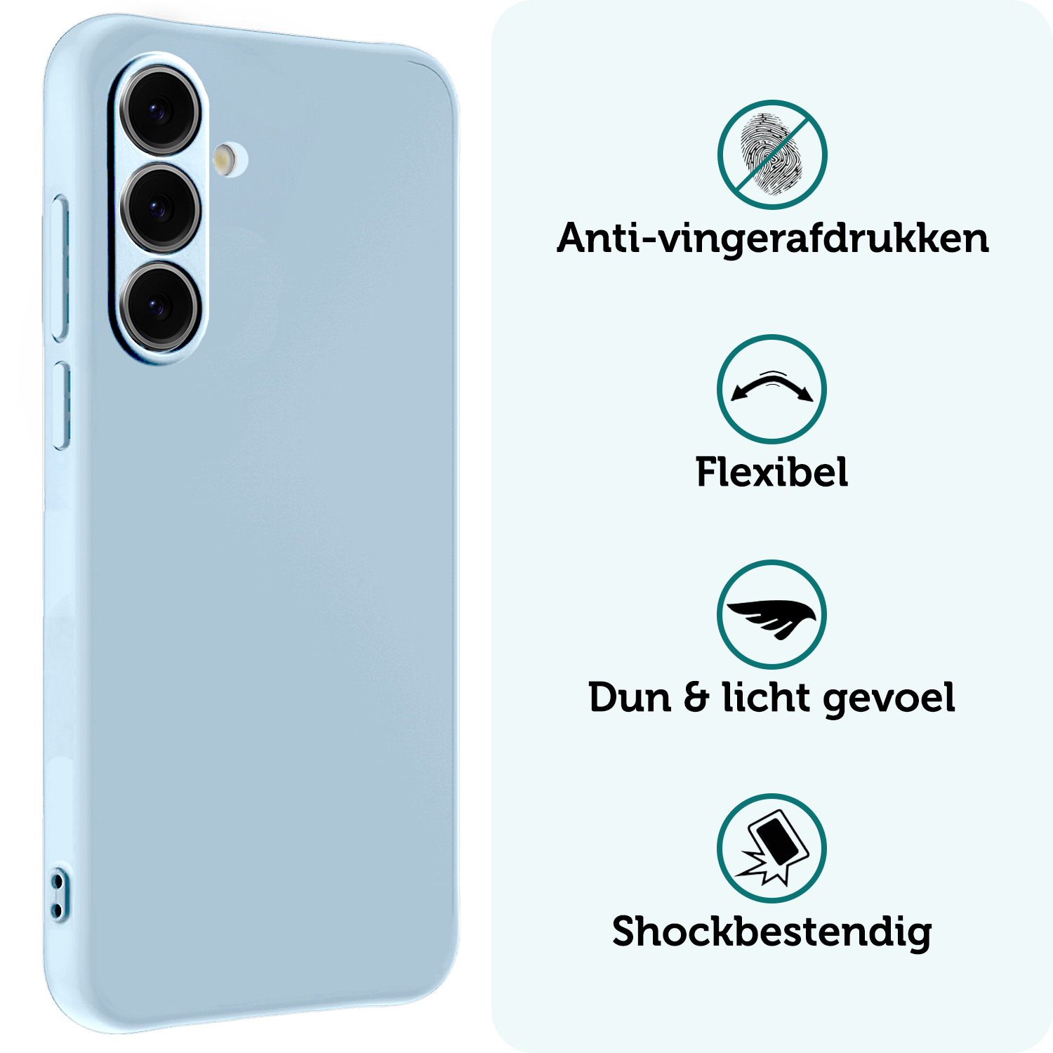 Forterra Hoesje Geschikt voor Samsung S24 FE Case Siliconen Hoes Met 2x Screenprotector - Hoes Geschikt voor Samsung Galaxy S24 FE Hoesje Back Cover - Lichtblauw