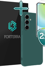 Forterra Hoesje Geschikt voor Samsung S24 FE Case Siliconen Hoes Met 2x Screenprotector - Hoes Geschikt voor Samsung Galaxy S24 FE Hoesje Back Cover - Donkergroen