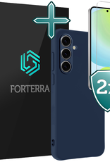 Forterra Hoesje Geschikt voor Samsung S24 FE Case Siliconen Hoes Met 2x Screenprotector - Hoes Geschikt voor Samsung Galaxy S24 FE Hoesje Back Cover - Donkerblauw