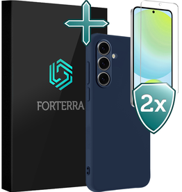 Forterra Forterra Samsung Galaxy S24 FE Hoesje Siliconen Met 2x Screenprotector - Donkerblauw