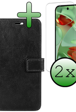 BASEY. Hoesje Geschikt voor Google Pixel 9 Pro Hoesje Book Case Hoes Portemonnee Cover Walletcase Met 2x Screenprotector - Hoes Geschikt voor Google Pixel 9 Pro Hoes Bookcase Hoesje - Zwart