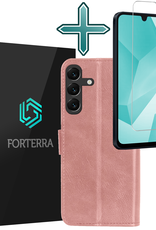 Forterra Hoesje Geschikt voor Samsung A16 Book Case Kunstleer Hoes Met Screenprotector - Hoes Geschikt voor Samsung Galaxy A16 Hoesje Bookcase Met Pasjeshouder - Rosé goud