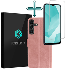 Forterra Forterra Samsung Galaxy A16 Hoesje Bookcase Met Screenprotector - Rose Goud