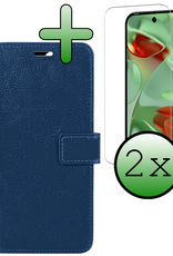 BASEY. Hoesje Geschikt voor Google Pixel 9 Pro Hoesje Book Case Hoes Portemonnee Cover Walletcase Met 2x Screenprotector - Hoes Geschikt voor Google Pixel 9 Pro Hoes Bookcase Hoesje - Donkerblauw