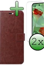 BASEY. Hoesje Geschikt voor Google Pixel 9 Pro Hoesje Book Case Hoes Portemonnee Cover Walletcase Met 2x Screenprotector - Hoes Geschikt voor Google Pixel 9 Pro Hoes Bookcase Hoesje - Bruin