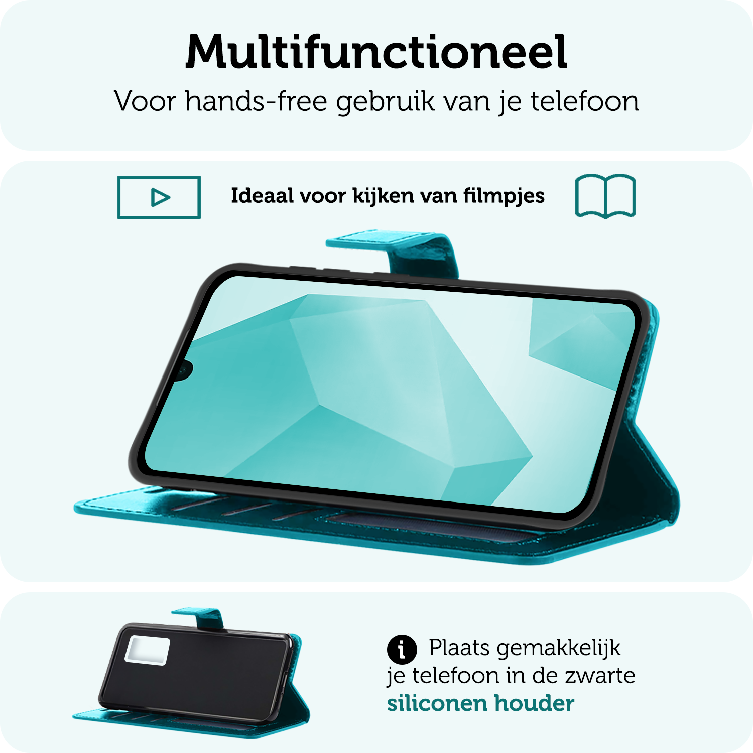 Forterra Hoesje Geschikt voor Samsung A16 Book Case Kunstleer Hoes Met Screenprotector - Hoes Geschikt voor Samsung Galaxy A16 Hoesje Bookcase Met Pasjeshouder - Turquoise