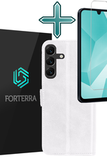 Forterra Hoesje Geschikt voor Samsung A16 Book Case Kunstleer Hoes Met Screenprotector - Hoes Geschikt voor Samsung Galaxy A16 Hoesje Bookcase Met Pasjeshouder - Wit