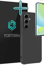 Forterra Hoesje Geschikt voor Samsung S24 FE Case Siliconen Hoes Met Screenprotector - Hoes Geschikt voor Samsung Galaxy S24 FE Hoesje Back Cover - Zwart