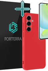 Forterra Hoesje Geschikt voor Samsung S24 FE Case Siliconen Hoes Met Screenprotector - Hoes Geschikt voor Samsung Galaxy S24 FE Hoesje Back Cover - Rood